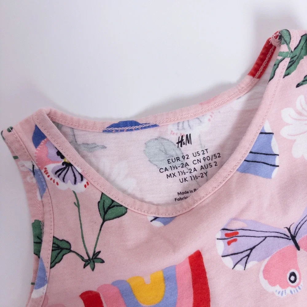 H&M Jersey Dress Kids 2T Pink Rainbow Butterfly Heart Daisy Sleeveless